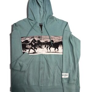 Wrangler Retro Mens Green Horse Graphic Full Zip Hoodie Sweatshirt XL 10LWK558B